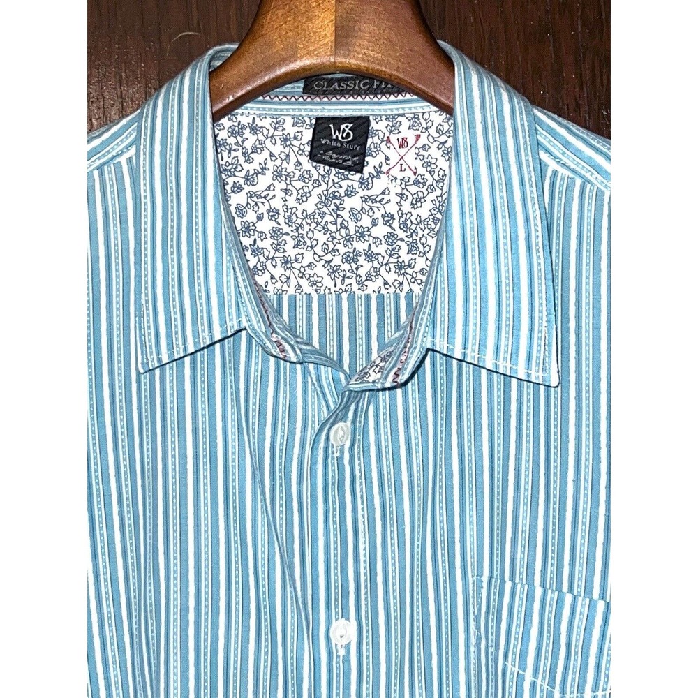 WHITE STUFF BLUE & WHITE STRIPE LONG SLEEVE COTTON SHIRT SIZE L NICE DETAILS
